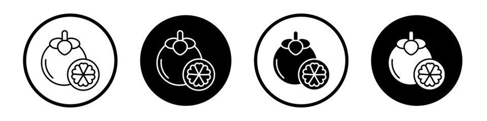 Mangosteen icon set. garcinia vector symbol in black filled and outlined style. - obrazy, fototapety, plakaty