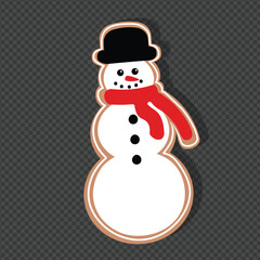 Vector gingerbread christmas snowman cookie design element isolated on transparent background. Vector Christmas decoration. Gingerbread. Isolated Snowman Gingerbread Cookie Design Element. 