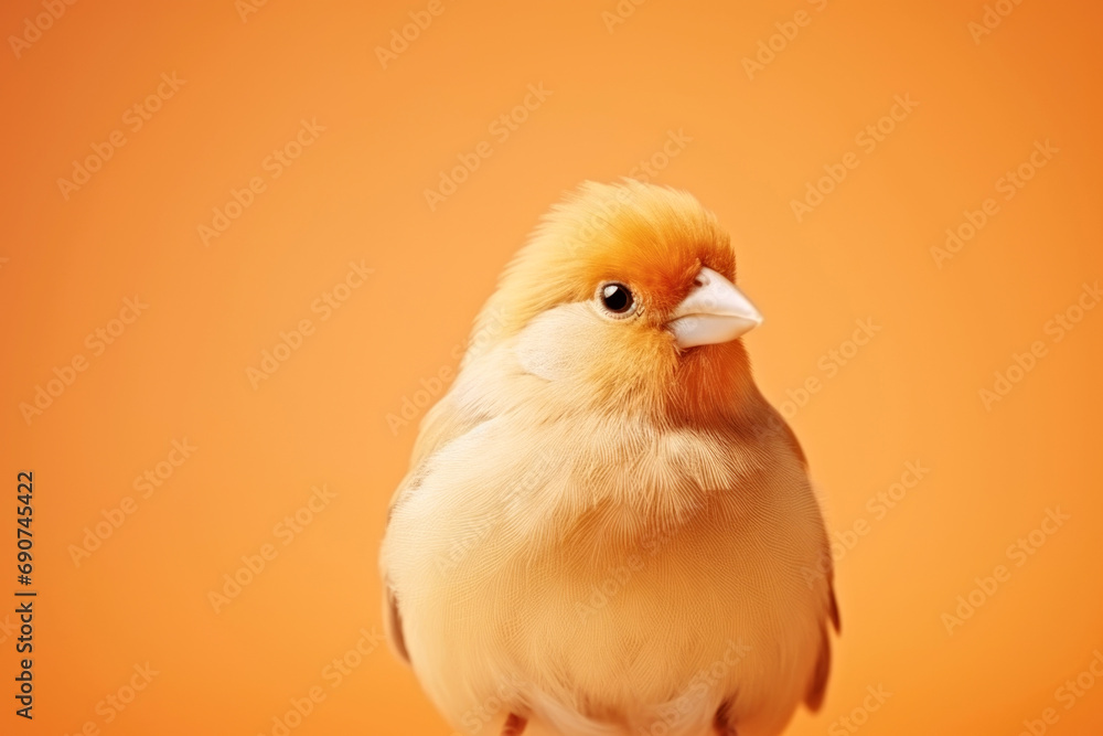 Poster a small bird with a yellow mohawk on its head. monochrome peach fuzz background.