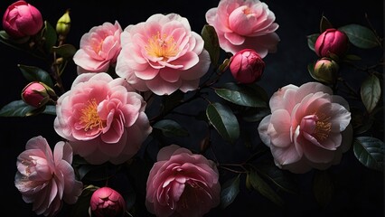 pink and white roses flowers in a dark background photo