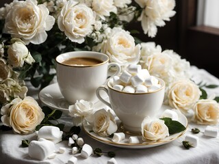 A Cozy Morning with a Cup of Coffee and Fluffy Marshmallows