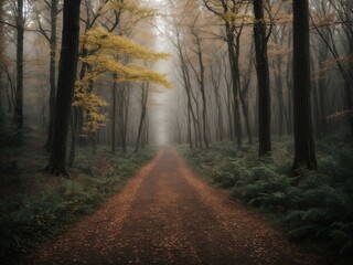 Obraz premium A Serene Dirt Road Surrounded by Lush Forest