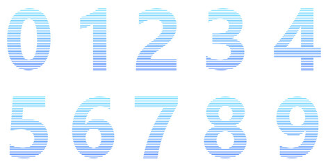 Set of  blue numbers isolated on white. Alphabet with numbers. Vector graphic elements for design. Lines
