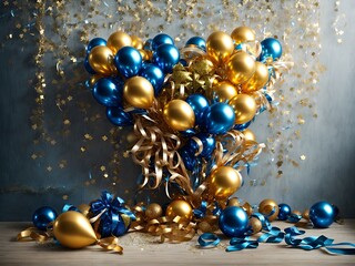 Blue and Gold Balloons and Streamers