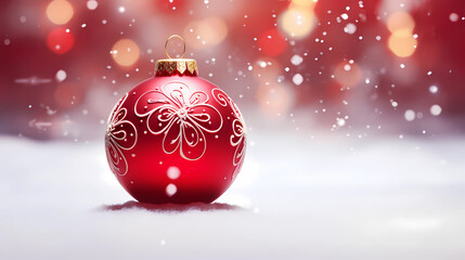 Fototapeta premium Christmas Wallpaper - Red Ornament in Snow | Beautiful Vibrant Background