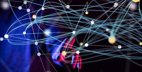 Global network. Blockchain. 3D illustration. Neural networks and artificial intelligence. Abstract