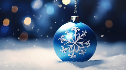 Christmas Wallpaper - Blue Ornament in the Snow