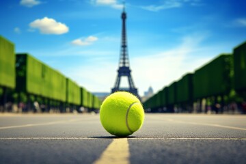 copyspace tennis ball in paris - obrazy, fototapety, plakaty