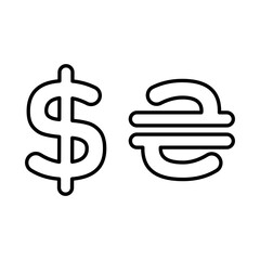 Dollar and hryvnia icon. Coloring book Black and white vector illustration.