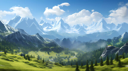 A blue mountain range with trees and a sky background with a few clouds in the distance with a blue sky