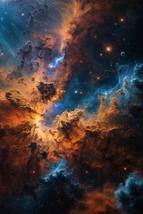 Vibrant Cosmic Odyssey Background: Illustrations of Galactic Marvels, Stars, and Nebulas in Vivid Hues