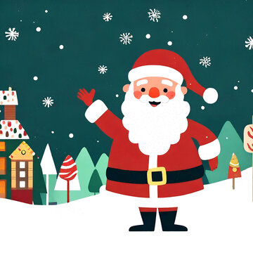 Flat Illustration of Santa Claus in a Winter Wonderland  AI-generated