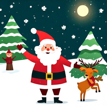 Flat Illustration of Santa Claus in a Winter Wonderland  AI-generated