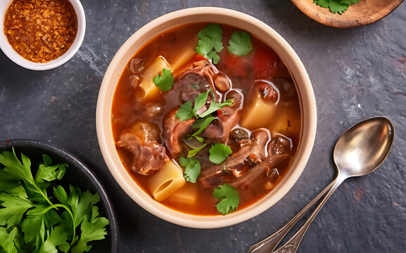 Capture the essence of Oxtail Soup in a mouthwatering food photography shot Generative AI