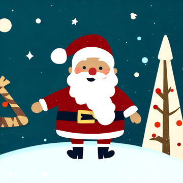 Flat Illustration of Santa Claus in a Winter Wonderland  AI-generated