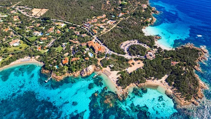 Tafelkleed Italy summer holidyas . Sardegna island - stunning Emerald coast (costa smeralda) with most beautiful beaches - Celvia, Capriccioli, Elefante. Aerial drone view © Freesurf