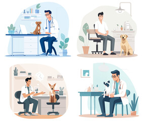 ペットの犬を診察する動物病院の獣医 - obrazy, fototapety, plakaty