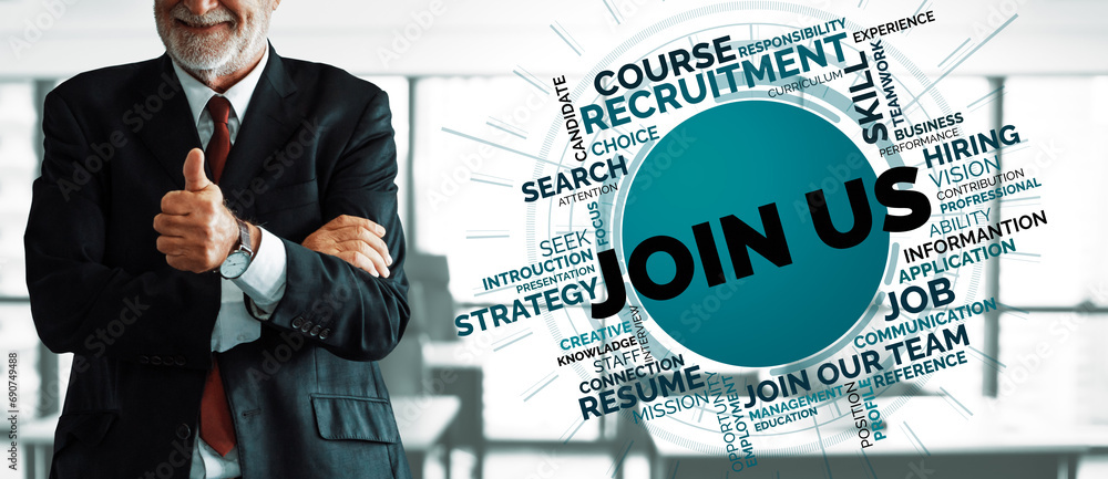 Poster human resources recruitment and people networking concept. modern graphic interface showing professi