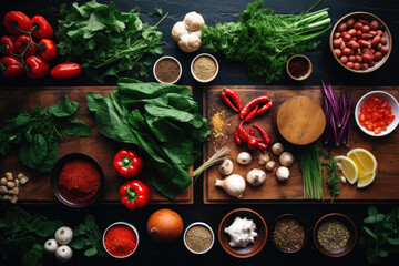 Fototapeta na wymiar Variety of vegetables on wooden table.