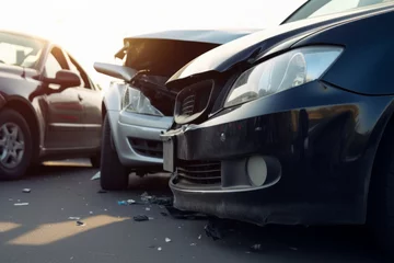 Papier Peint photo Naufrage A car accident involving multiple vehicles causing damage. Damaged automobiles after collision. Generative AI