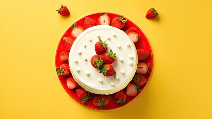 strawberry cake in a yellow background