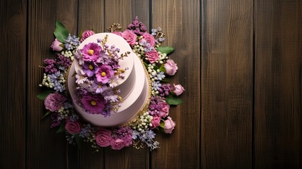 wedding cake in a wood background
