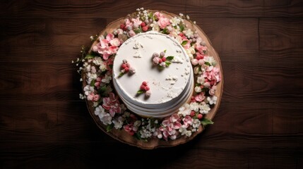 wedding cake in a wood background