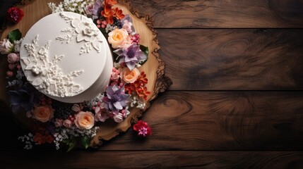 wedding cake in a wood background
