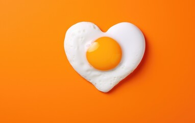 A heart shaped fried egg on a bright color background
