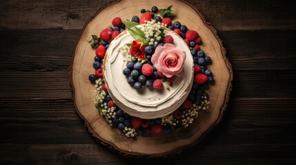 white cake on a plate with fruits