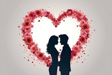 Romantic couple in a heart shape vector