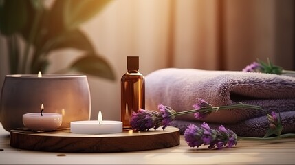 Fototapeta na wymiar Aromatherapy in the spa: the fragrance of essential oils for relaxation