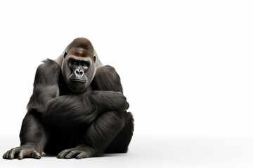 Gorilla Closeup Portrait on White, Powerful Primate Leader in Studio