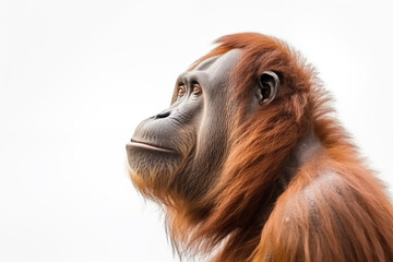 Orangutang Closeup Portrait on White in Studio