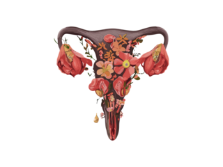Woman Womb Decorated With Flowers, Botanical Watercolor Vaginal Woman, Feminist Concept Vector Illustration Clipart