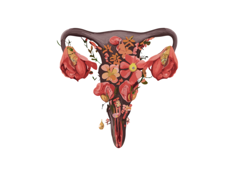 Woman Womb Decorated With Flowers, Botanical Watercolor Vaginal Woman, Feminist Concept Vector Illustration Clipart