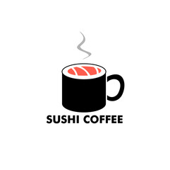 sushi coffee logo design concept 