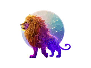 Leo. Zodiac sign, Golden Cosmic style of zodiac Leo in cercle  PNG Clipart.