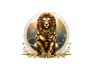 Leo. Zodiac sign, Golden Cosmic style of zodiac Leo in cercle  PNG Clipart.