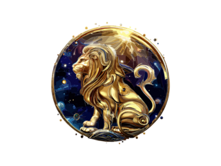 Leo. Zodiac sign, Golden Cosmic style of zodiac Leo in cercle  PNG Clipart.