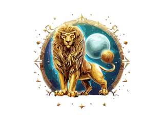 Leo. Zodiac sign, Golden Cosmic style of zodiac Leo in cercle  PNG Clipart.
