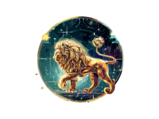 Leo. Zodiac sign, Golden Cosmic style of zodiac Leo in cercle  PNG Clipart.