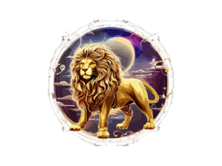 Leo. Zodiac sign, Golden Cosmic style of zodiac Leo in cercle  PNG Clipart.