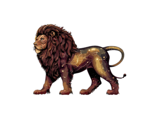 Leo. Zodiac sign, Golden Cosmic style of zodiac Leo in cercle  PNG Clipart.