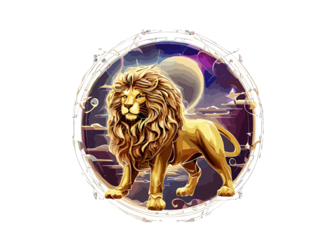 Leo. Zodiac sign, Golden Cosmic style of zodiac Leo in cercle  PNG Clipart.