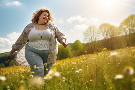 young overweight woman enjoying the outdoors