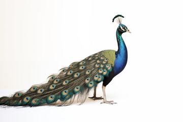 Peacock Portrait with Colorful Feathers, Male Peacock Displaying Tail