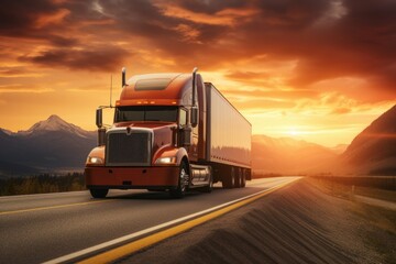 Fototapeta na wymiar transport truck at sunset