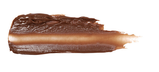 Chocolate cream spread isolated on white background, top view
