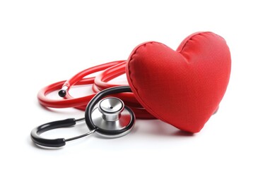 Red heart with stethoscope background, white background